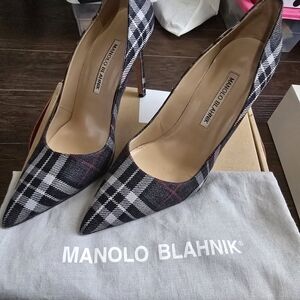 Manolo Blahnik Black and White Plaid Women's Heels